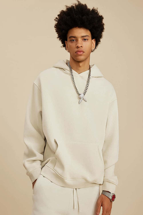 Heavyweight Washed Vintage Fleece Hoodie - Gray Apricot
