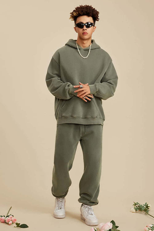 Heavyweight Washed Vintage Fleece Hoodie - Grayish Green