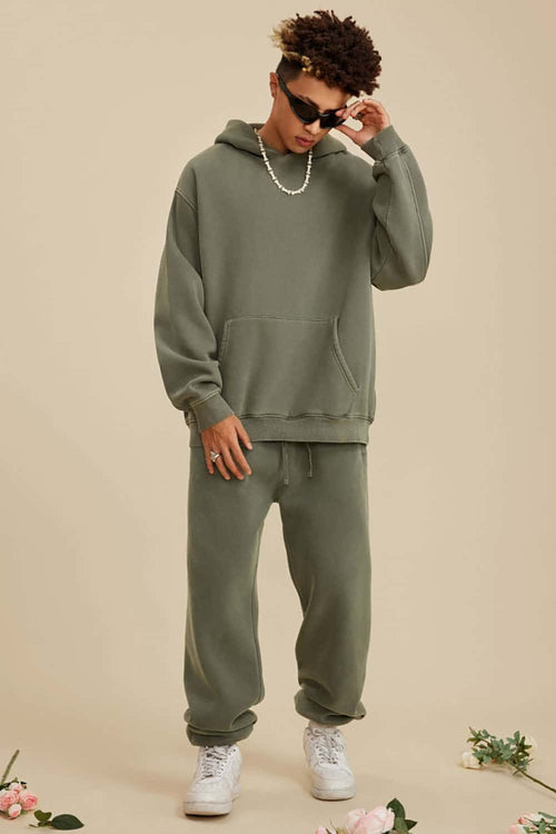 Heavyweight Washed Vintage Fleece Hoodie - Grayish Green