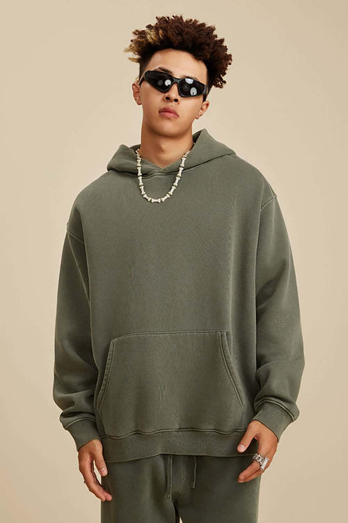 Heavyweight Washed Vintage Fleece Hoodie - Grayish Green