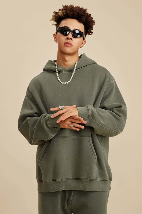 Heavyweight Washed Vintage Fleece Hoodie - Grayish Green