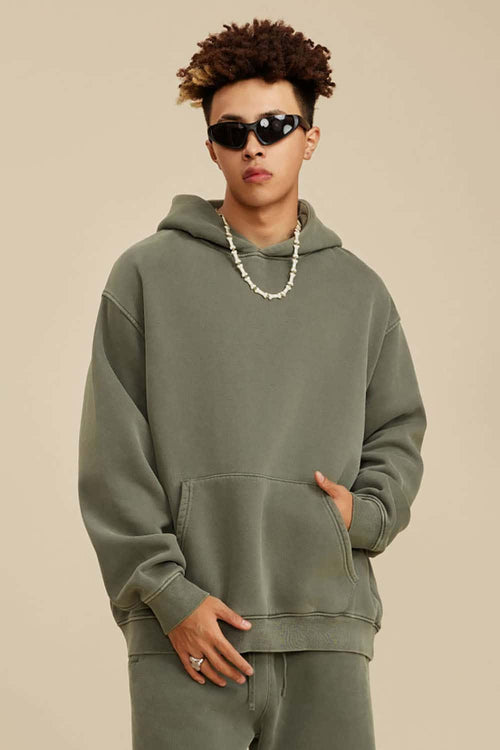 Heavyweight Washed Vintage Fleece Hoodie - Grayish Green