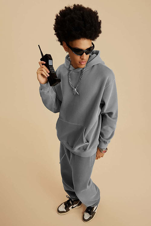Heavyweight Washed Vintage Fleece Hoodie - Medium Gray