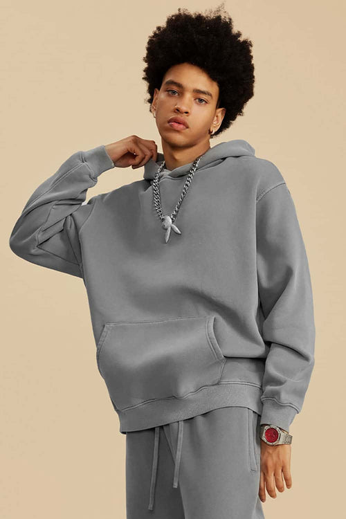 Heavyweight Washed Vintage Fleece Hoodie - Medium Gray