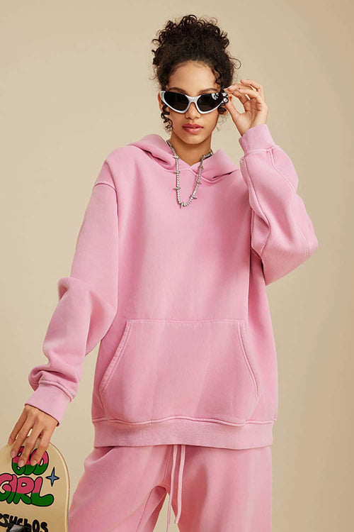 Heavyweight Washed Vintage Fleece Hoodie - Rose Pink