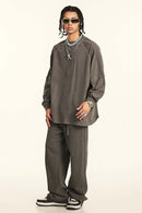Washed Striped Mock-Layer Long-Sleeve Tee - Coffee