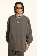 Washed Striped Mock-Layer Long-Sleeve Tee - Coffee