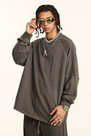Washed Striped Mock-Layer Long-Sleeve Tee - Coffee