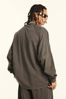 Washed Striped Mock-Layer Long-Sleeve Tee - Coffee