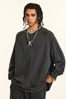Washed Striped Mock-Layer Long-Sleeve Tee - Dark Gray