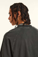 Washed Striped Mock-Layer Long-Sleeve Tee - Dark Gray