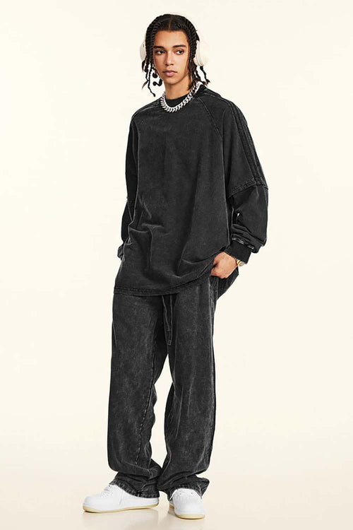 Washed Striped Mock-Layer Long-Sleeve Tee - Fried Snowflakes
