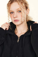 Relaxed Cropped Zip Hoodie - Black
