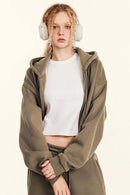Relaxed Cropped Zip Hoodie - Brown
