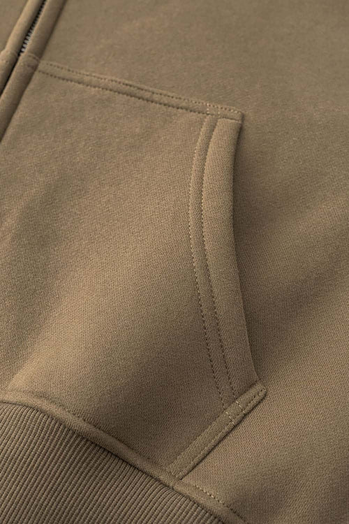 Relaxed Cropped Zip Hoodie - Brown