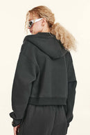 Relaxed Cropped Zip Hoodie - Dark Gray