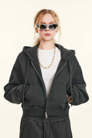 Relaxed Cropped Zip Hoodie - Dark Gray