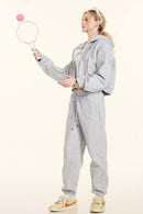 Relaxed Cropped Zip Hoodie - Flower Gray