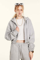 Relaxed Cropped Zip Hoodie - Flower Gray