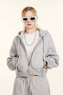 Relaxed Cropped Zip Hoodie - Flower Gray