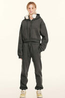 Relaxed Cropped Zip Hoodie - Gray Brown