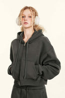 Relaxed Cropped Zip Hoodie - Gray Brown