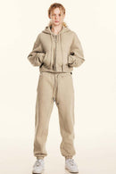Relaxed Cropped Zip Hoodie - Khaki