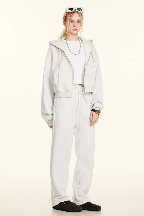 Relaxed Cropped Zip Hoodie - Oat Gray