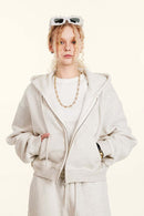 Relaxed Cropped Zip Hoodie - Oat Gray