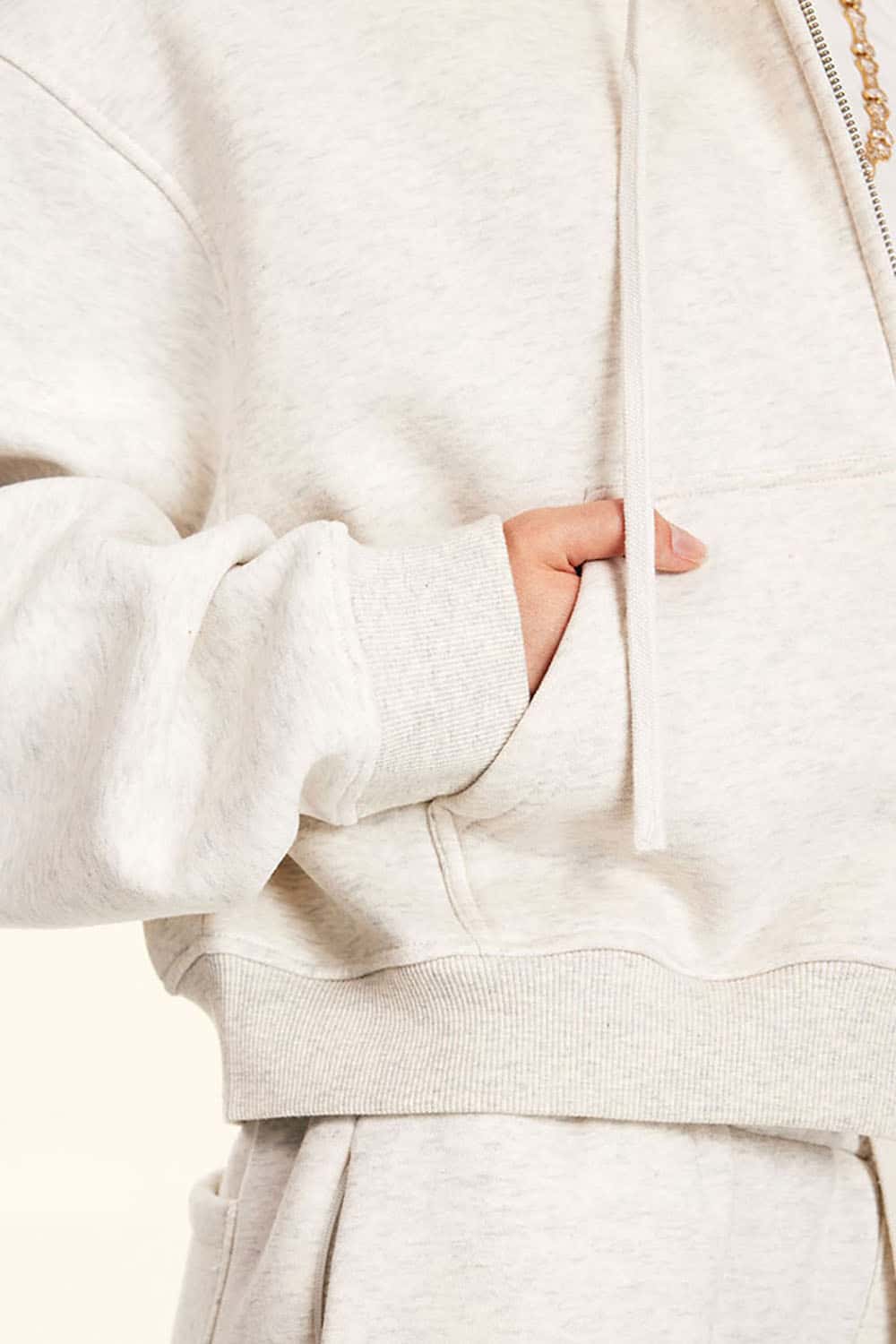 Relaxed Cropped Zip Hoodie - Oat Gray
