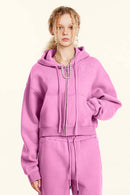 Relaxed Cropped Zip Hoodie - Rose Pink