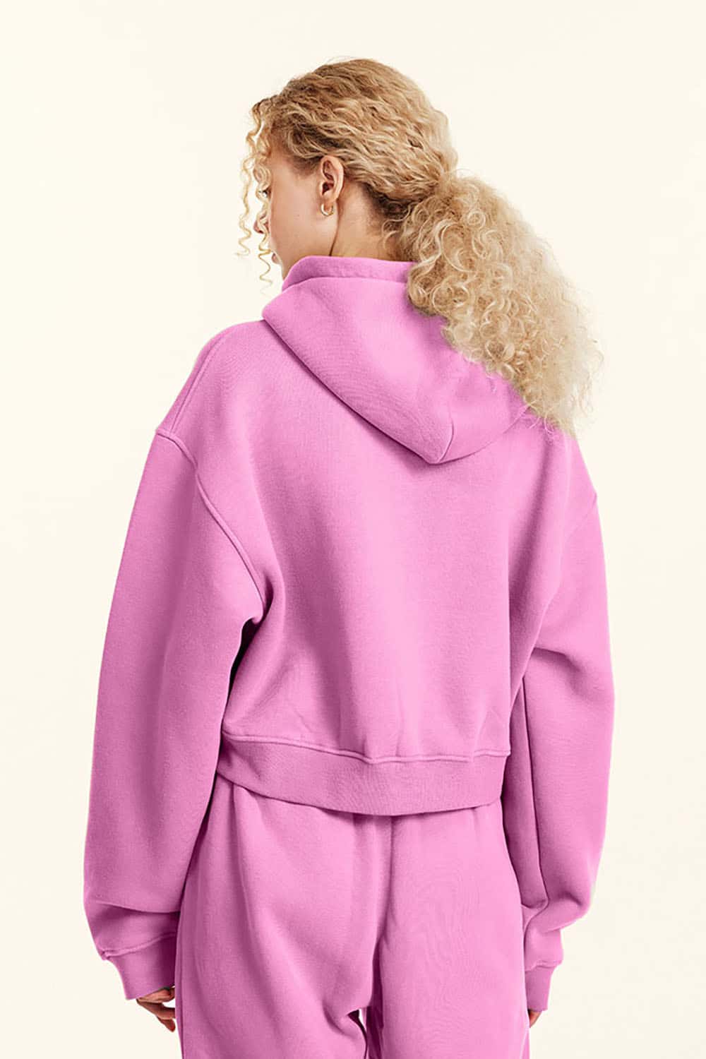 Relaxed Cropped Zip Hoodie - Rose Pink