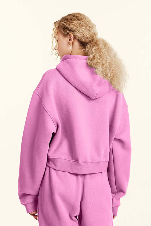 Relaxed Cropped Zip Hoodie - Rose Pink
