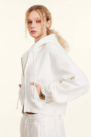 Relaxed Cropped Zip Hoodie - White