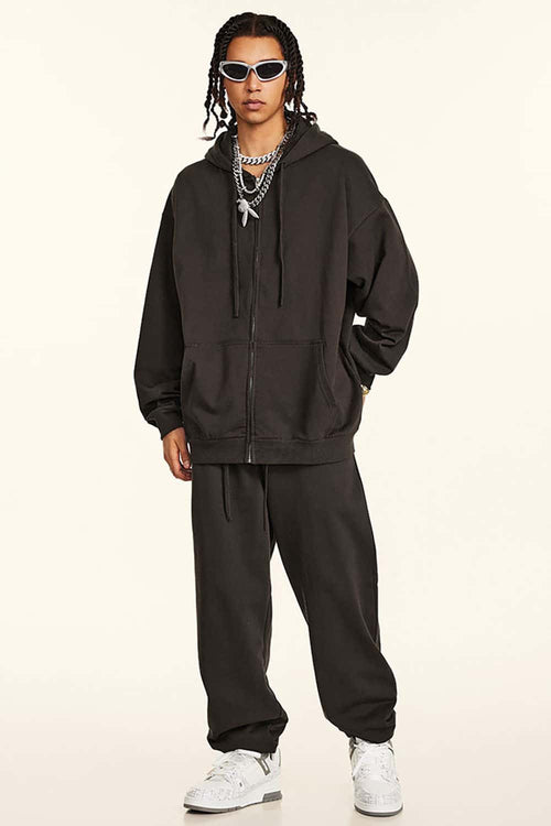 Heavyweight French Terry Zip Hoodie - Dark Brown