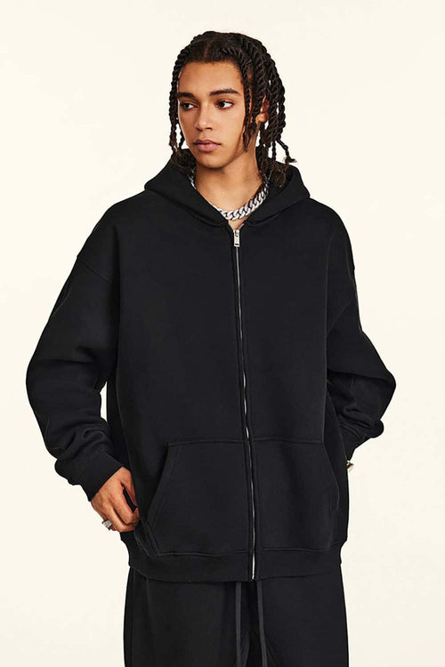 Fleece-Lined Hooded Cardigan - Black