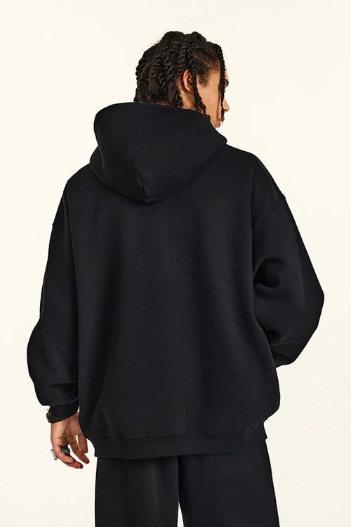 Fleece-Lined Hooded Cardigan - Black