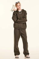 Fleece-Lined Hooded Cardigan - Brown