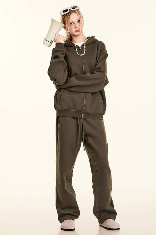 Fleece-Lined Hooded Cardigan - Brown
