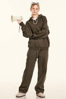 Fleece-Lined Hooded Cardigan - Brown