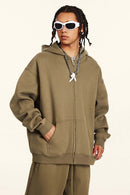 Fleece-Lined Hooded Cardigan - Caramel