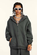 Fleece-Lined Hooded Cardigan - Dark Gray
