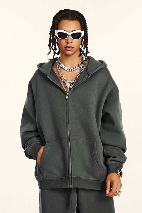 Fleece-Lined Hooded Cardigan - Dark Gray