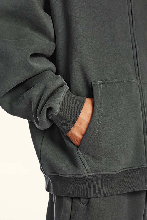 Fleece-Lined Hooded Cardigan - Dark Gray