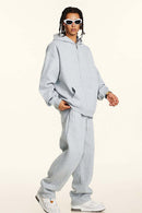 Fleece-Lined Hooded Cardigan - Flower Gray