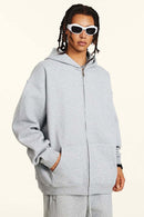 Fleece-Lined Hooded Cardigan - Flower Gray