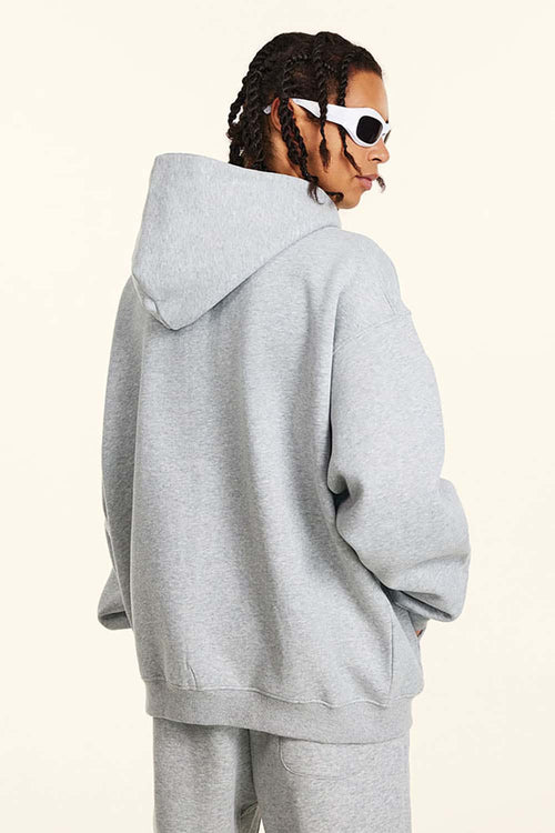 Fleece-Lined Hooded Cardigan - Flower Gray