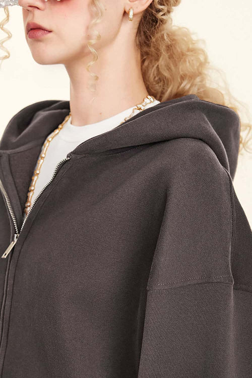 Fleece-Lined Hooded Cardigan - Plum Purple