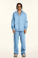 Fleece-Lined Hooded Cardigan - Smalt