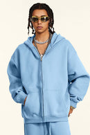 Fleece-Lined Hooded Cardigan - Smalt